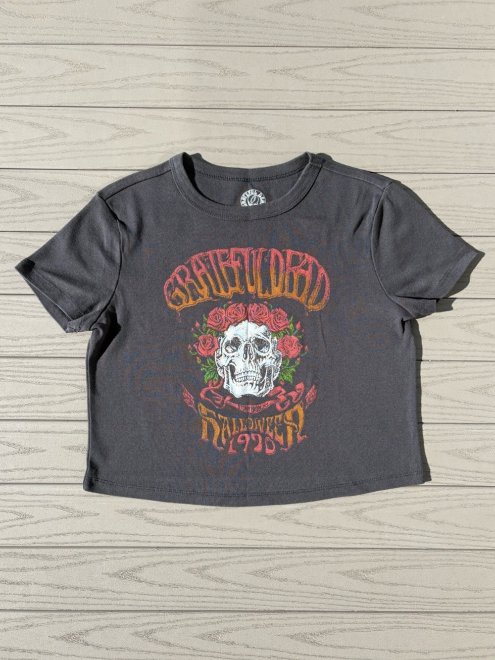 Grateful Dead Skull Floral Cropped Short Sleeve Graphic Tshirt